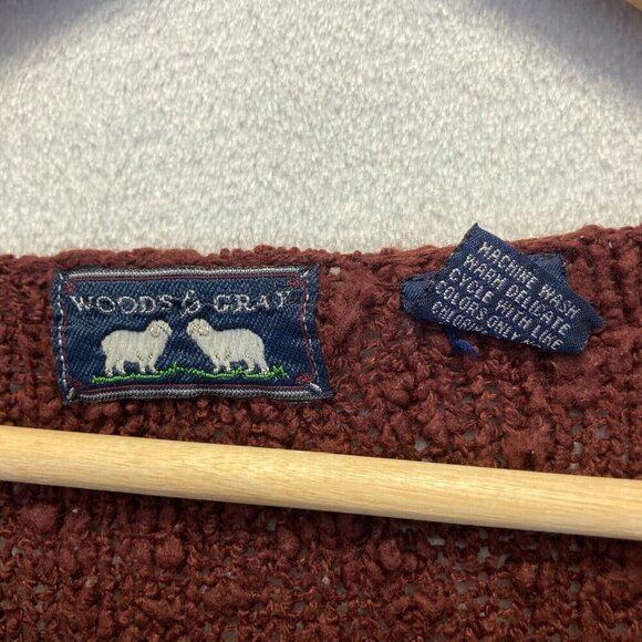 Vintage Woods & Gray Bubble Knit Sweater Womens Size Medium Chunky Mahogany Red - Picture 4 of 16